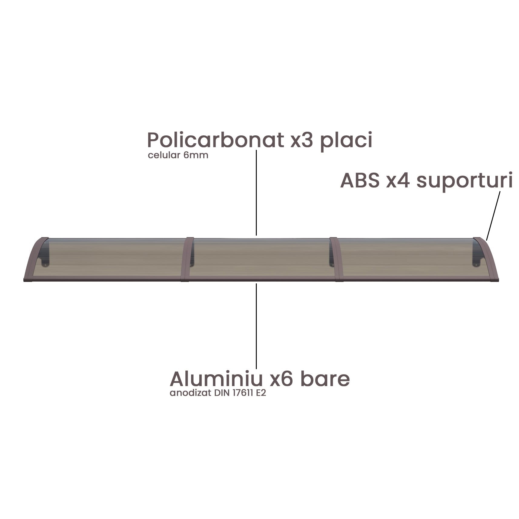Copertină PREMIUM 300x150 cm, placă 6 mm dintr-o bucată – Maro/Bronz - MAPROFI