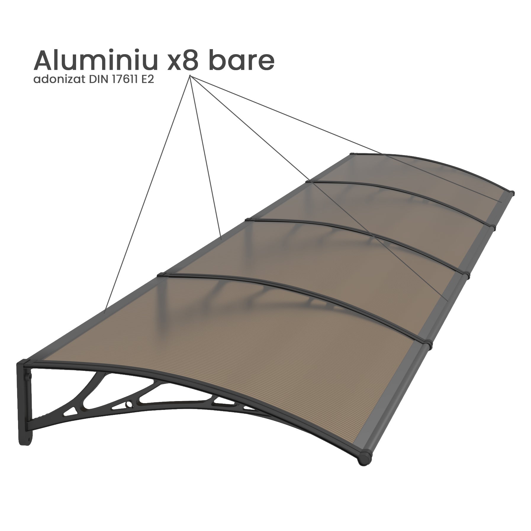 Copertină PREMIUM 360x150 cm, placă 6 mm dintr-o bucată – Negru/Bronz - MAPROFI