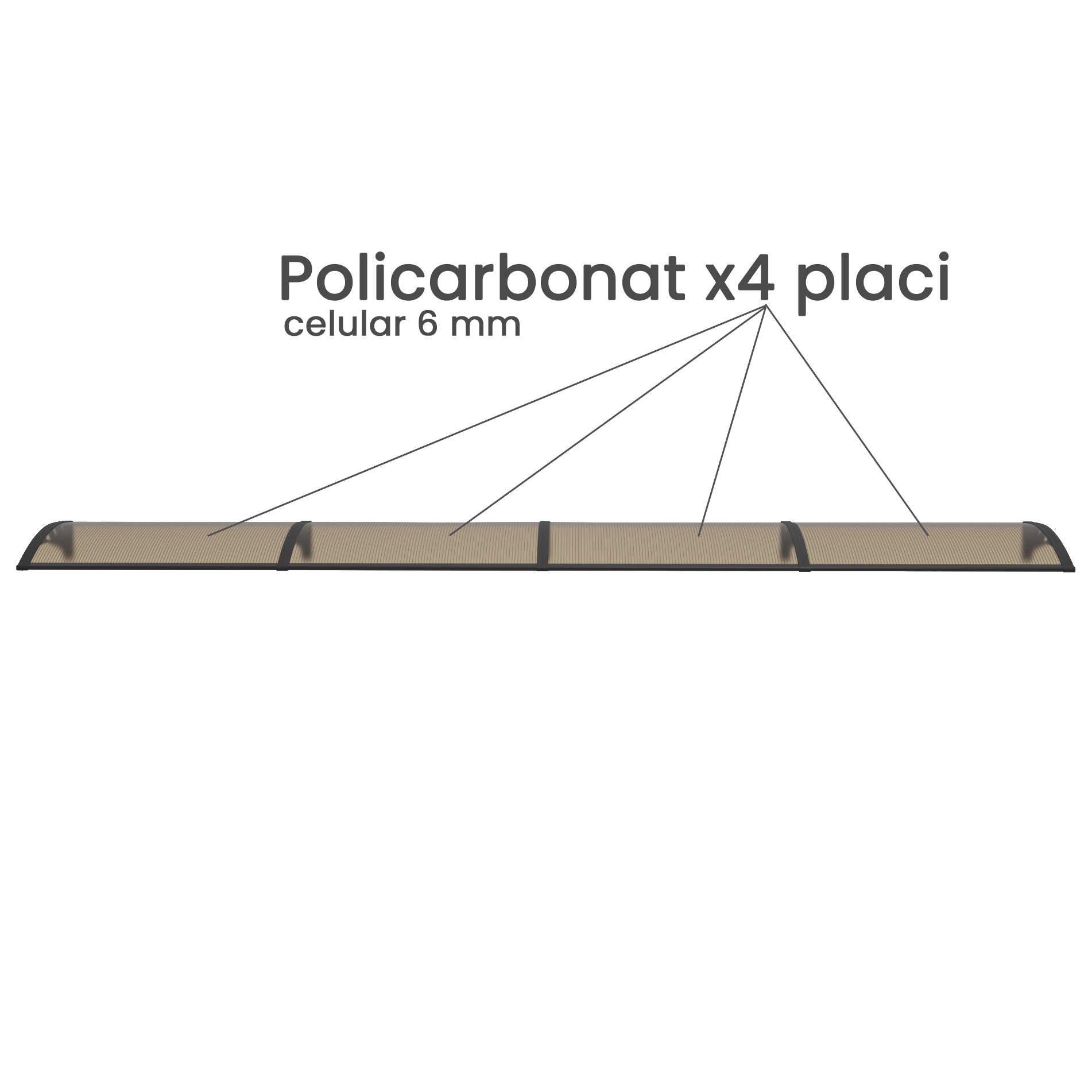 Copertină PREMIUM 360x150 cm, placă 6 mm dintr-o bucată – Negru/Bronz - MAPROFI