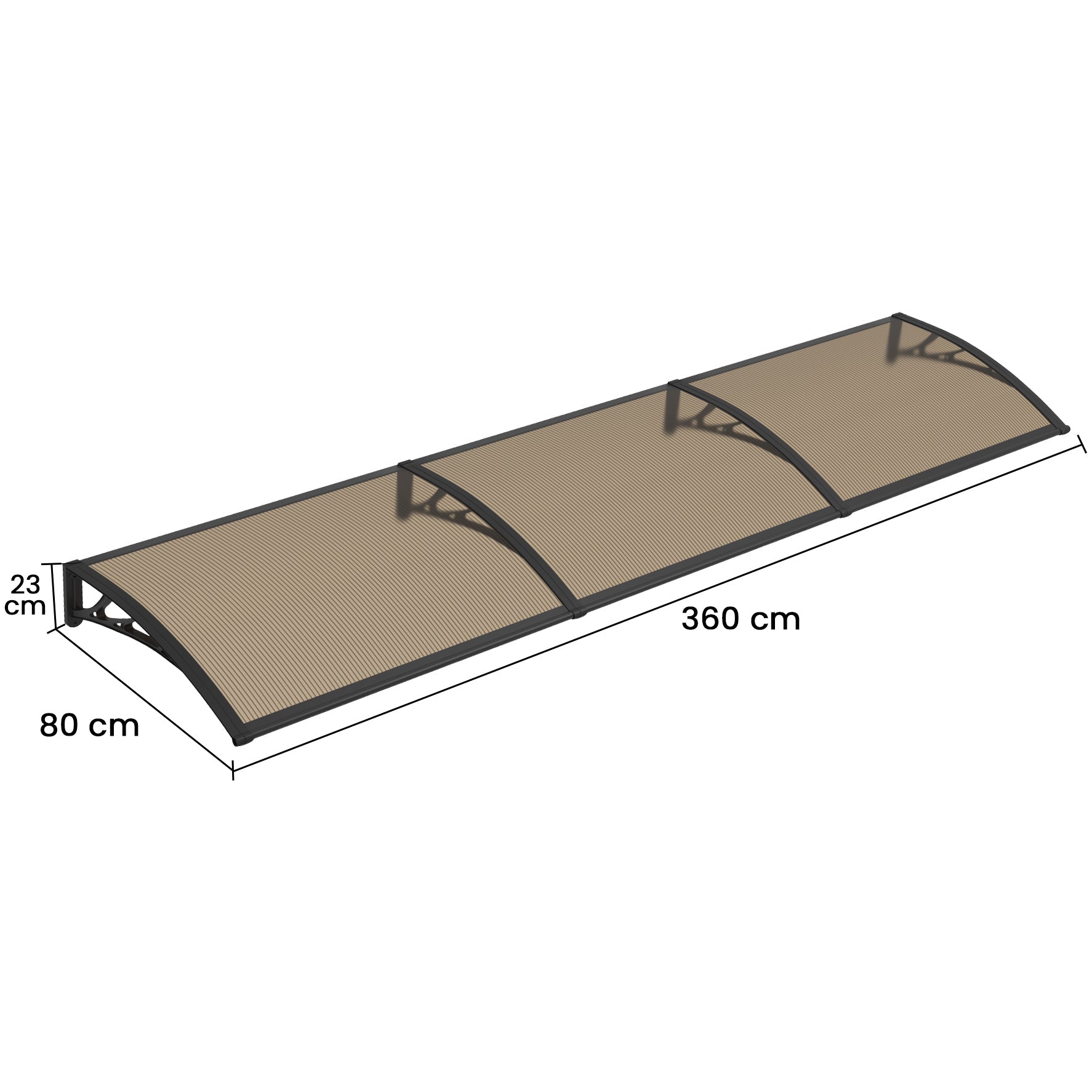 Copertină PREMIUM 360x80 cm, placă 6 mm dintr-o bucată – Negru/Bronz - MAPROFI