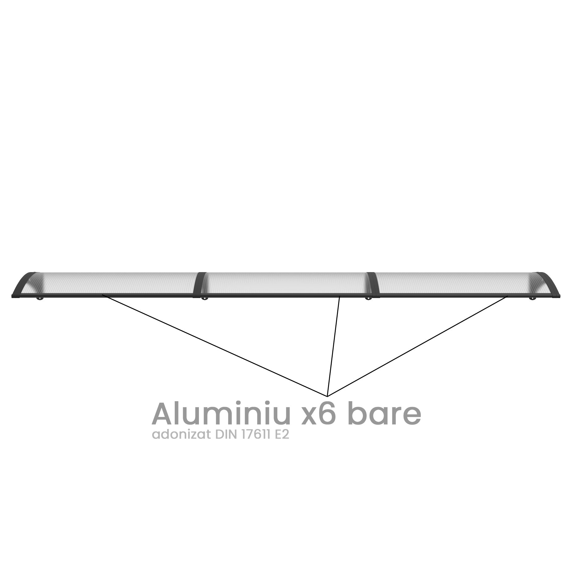 Copertină PREMIUM 360x80 cm, placă 6 mm dintr-o bucată – Negru/Transparent - MAPROFI
