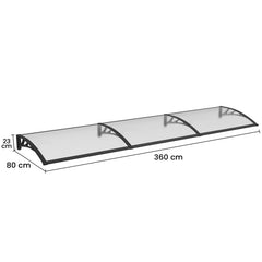 Copertină PREMIUM 360x80 cm, placă 6 mm dintr-o bucată – Negru/Transparent - MAPROFI