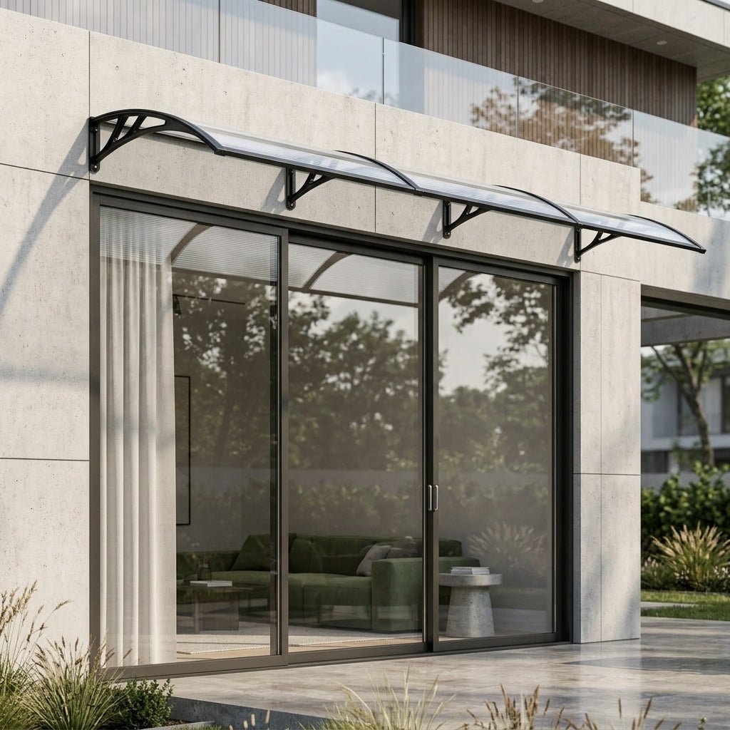 Copertină PREMIUM 360x80 cm, placă 6 mm dintr-o bucată – Negru/Transparent - MAPROFI
