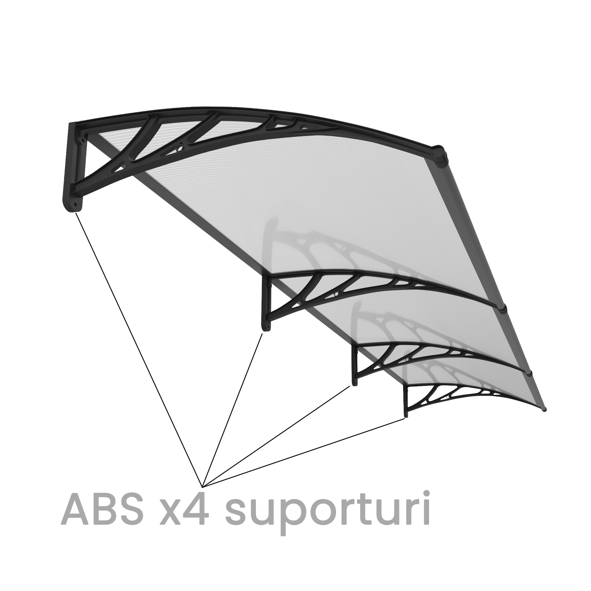 Copertină PREMIUM 360x80 cm, placă 6 mm dintr-o bucată – Negru/Transparent - MAPROFI