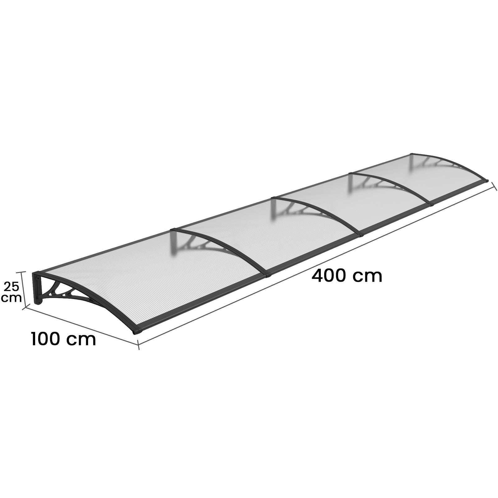 Copertina PREMIUM 400x100 cm, Policarbonat 6 mm, Suporturi din ABS, Negru/Transparent - MAPROFI