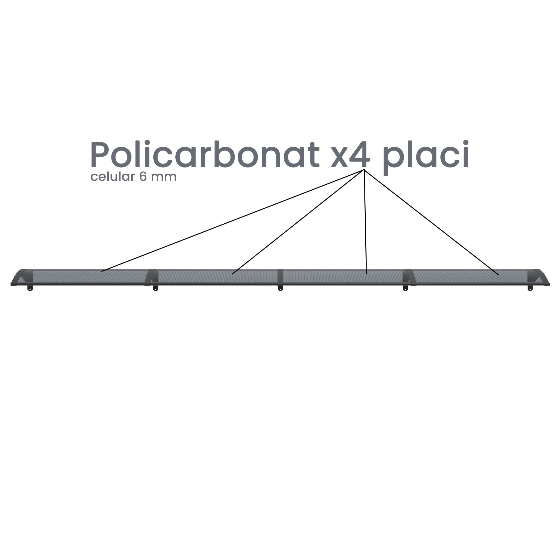 Copertină PREMIUM 400x120 cm, placă 6 mm dintr-o bucată – Negru/Antracit - MAPROFI