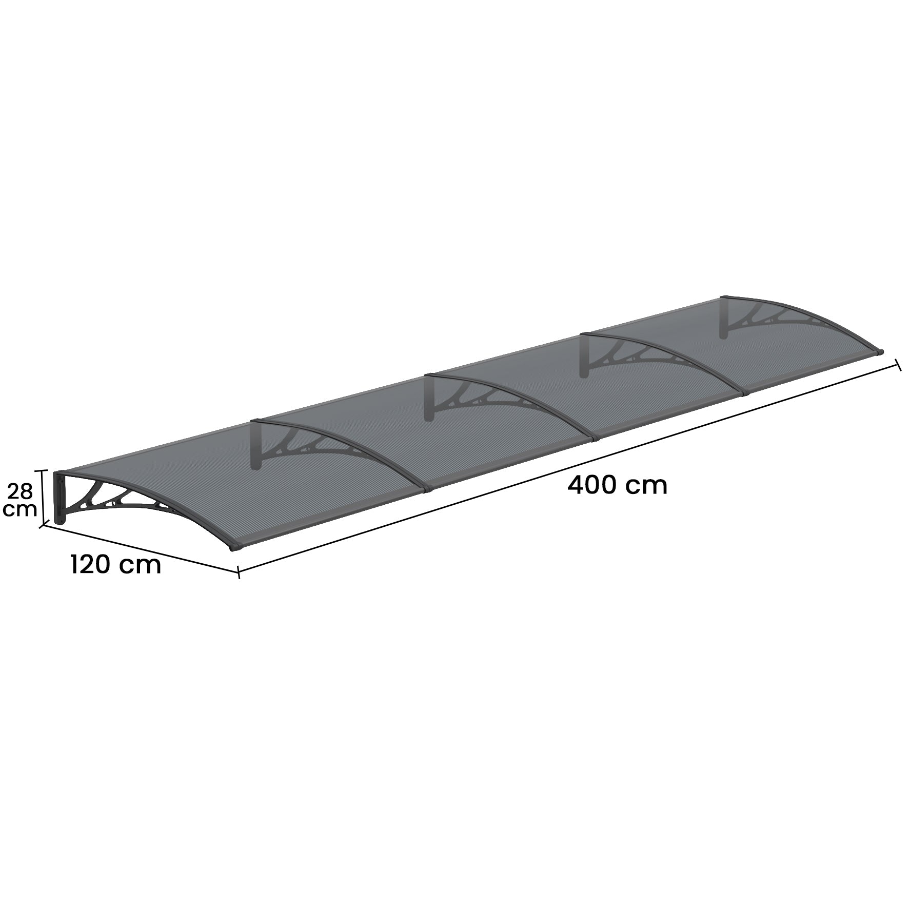 Copertină PREMIUM 400x120 cm, placă 6 mm dintr-o bucată – Negru/Antracit - MAPROFI