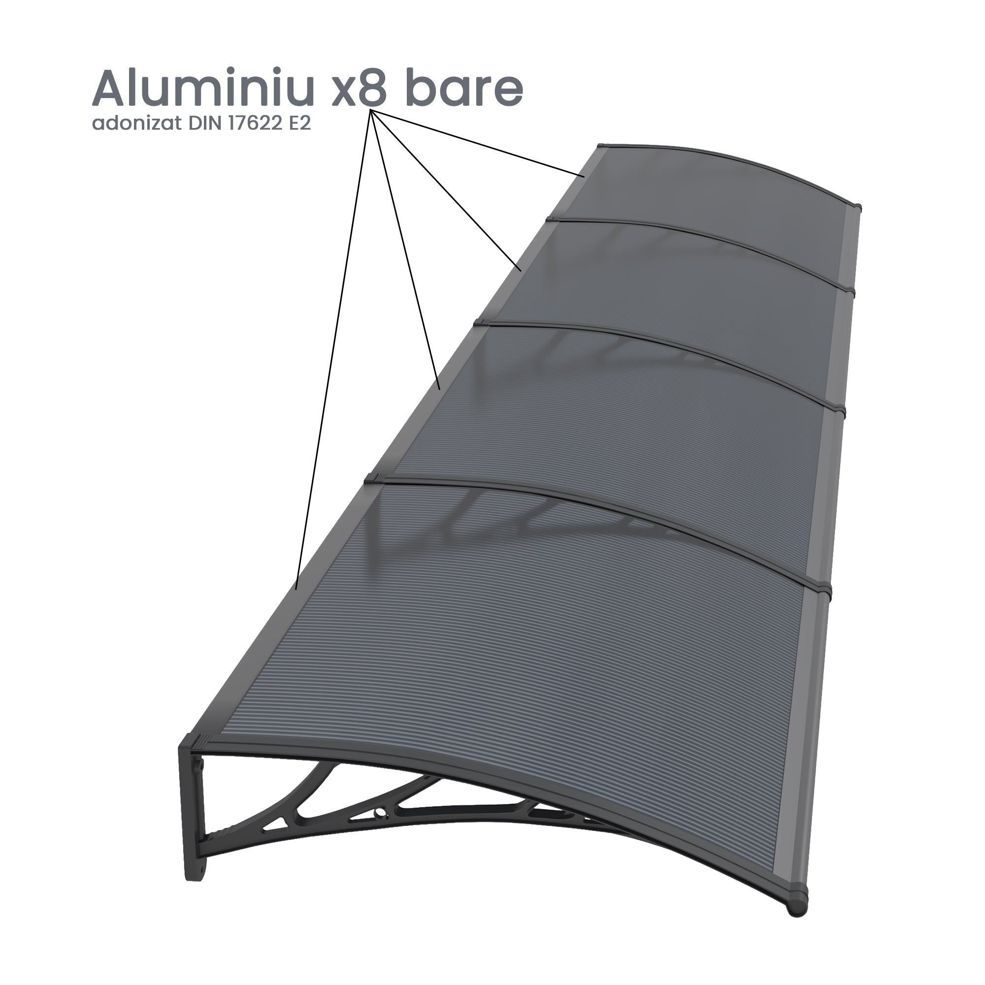 Copertină PREMIUM 400x120 cm, placă 6 mm dintr-o bucată – Negru/Antracit - MAPROFI