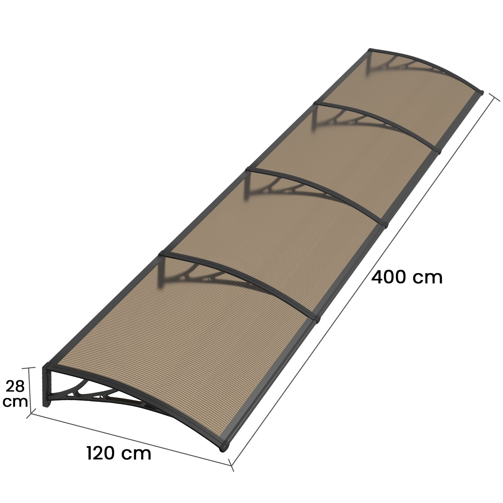 Copertină PREMIUM 400x120 cm, placă 6 mm dintr-o bucată – Negru/Bronz - MAPROFI