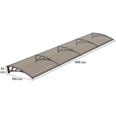Copertină PREMIUM 400x150 cm, placă 6 mm dintr-o bucată – Maro/Bronz - MAPROFI