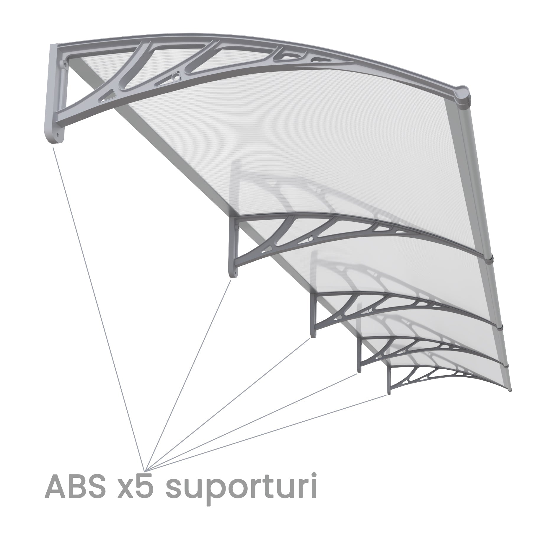 Copertină PREMIUM 400x80 cm, placă 6 mm dintr-o bucată – Gri/Transparent - MAPROFI
