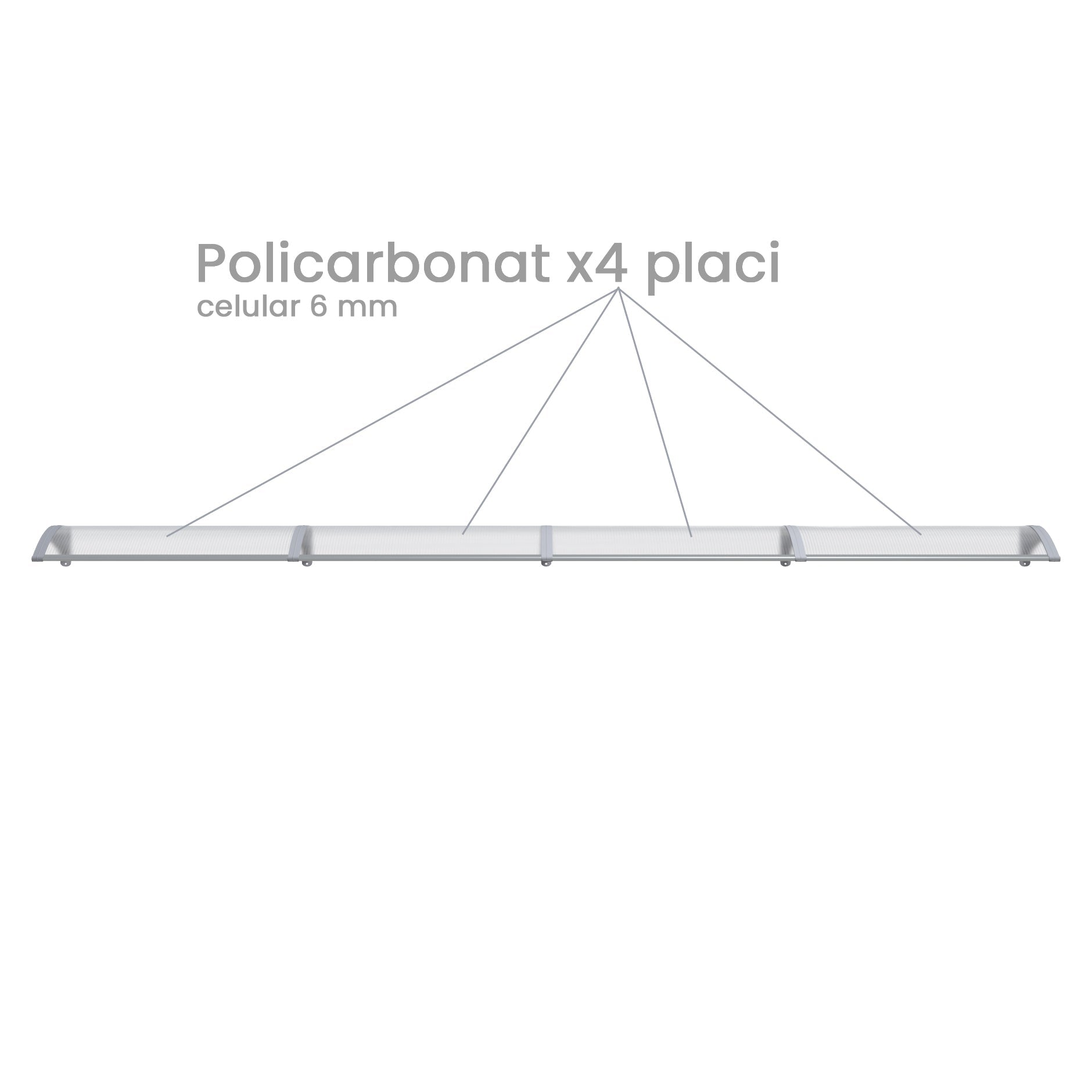 Copertină PREMIUM 400x80 cm, placă 6 mm dintr-o bucată – Gri/Transparent - MAPROFI