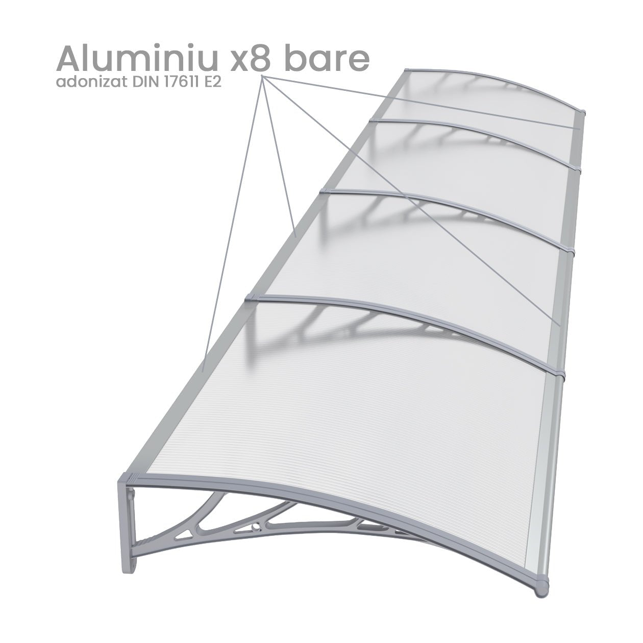 Copertină PREMIUM 400x80 cm, placă 6 mm dintr-o bucată – Gri/Transparent - MAPROFI
