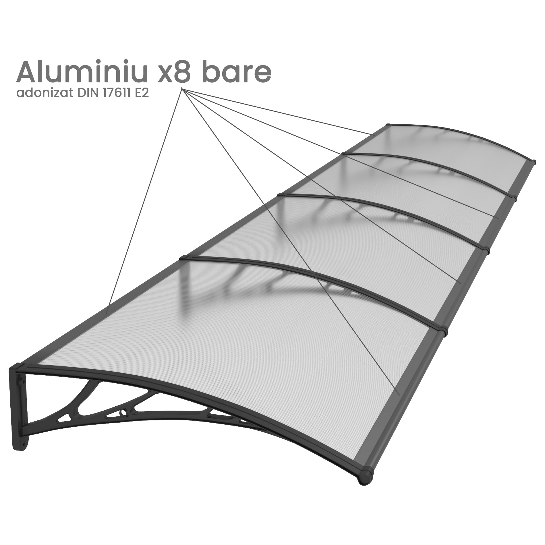 Copertină PREMIUM 400x80 cm, placă 6 mm dintr-o bucată – Negru/Transparent - MAPROFI