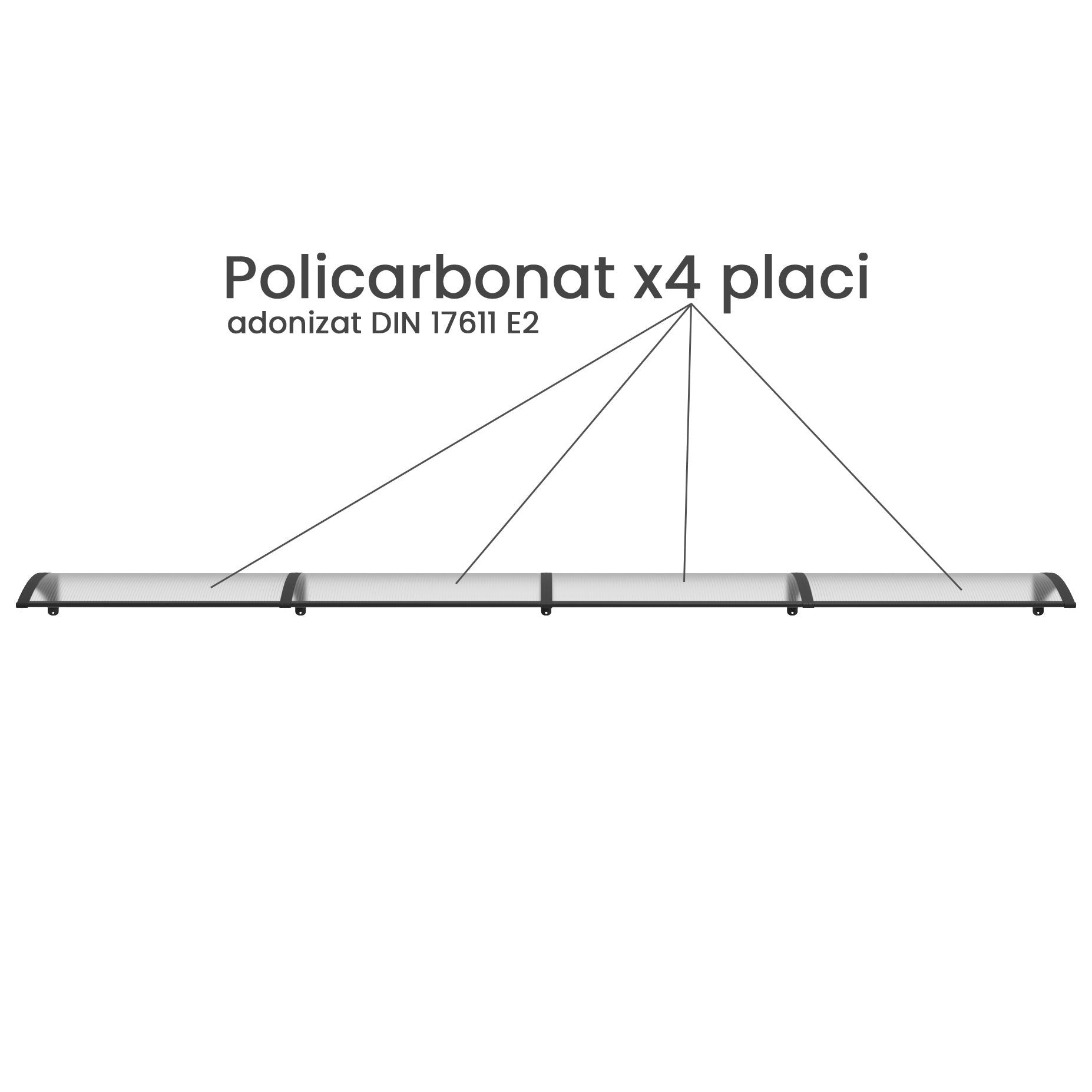 Copertină PREMIUM 400x80 cm, placă 6 mm dintr-o bucată – Negru/Transparent - MAPROFI