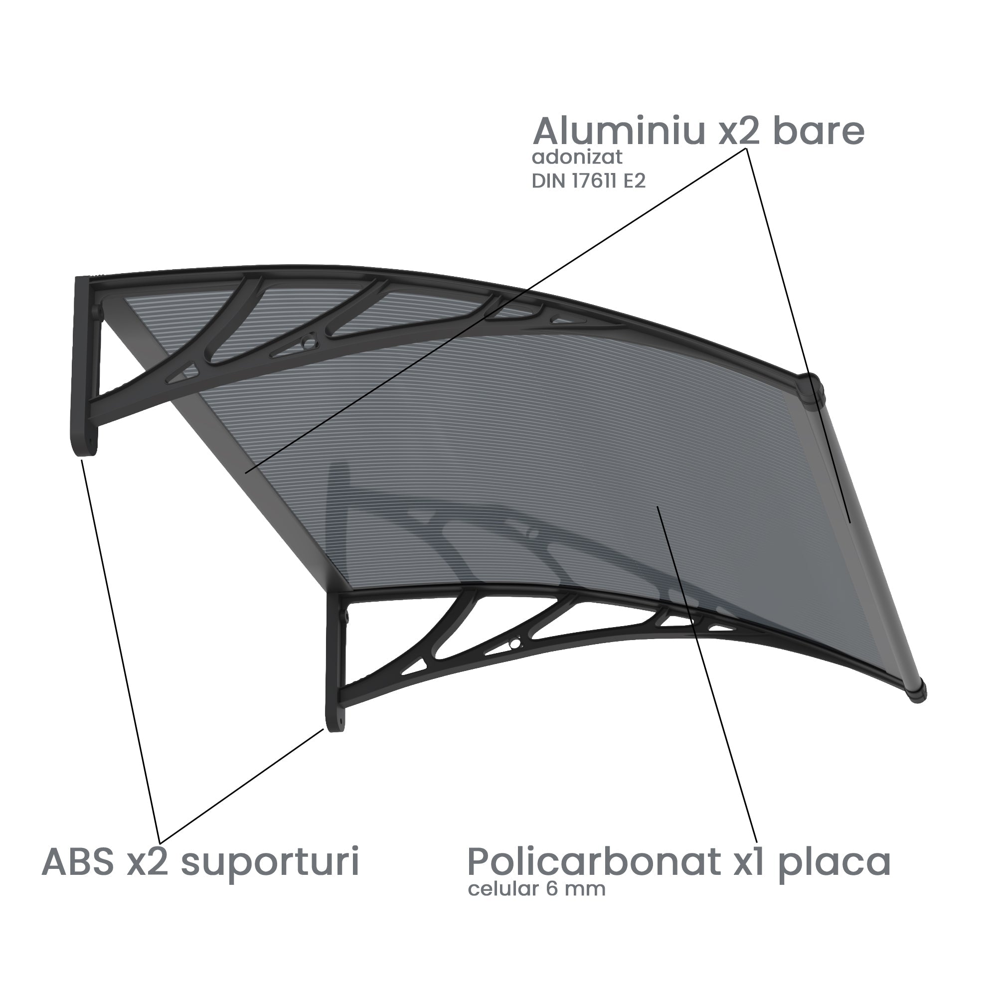 Copertină PREMIUM 40x60 cm, placă 6 mm dintr-o bucată – Negru/Antracit - MAPROFI