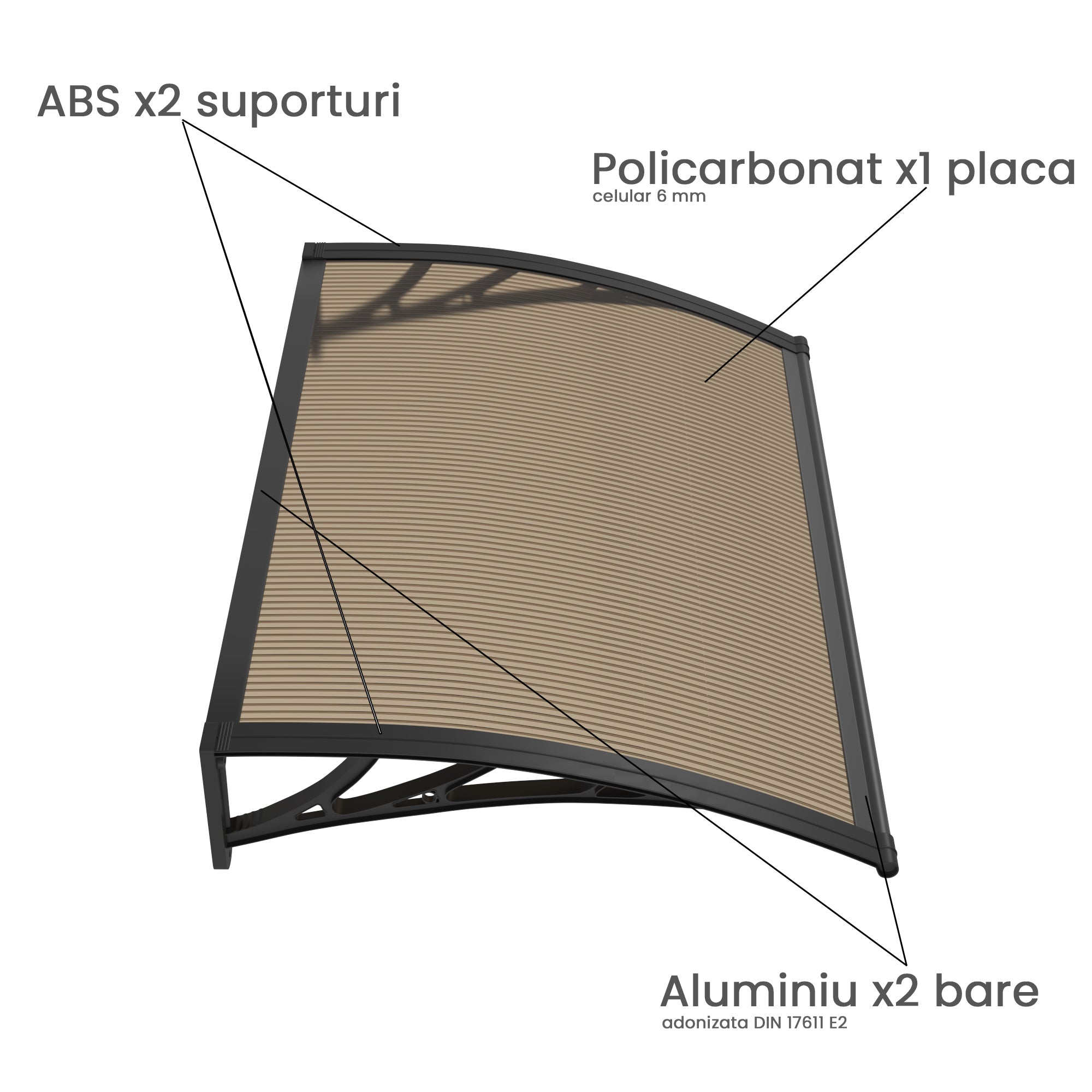 Copertină PREMIUM 40x60 cm, placă 6 mm dintr-o bucată – Negru/Bronz - MAPROFI