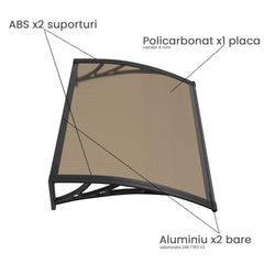 Copertină PREMIUM 40x60 cm, placă 6 mm dintr-o bucată – Negru/Bronz - MAPROFI
