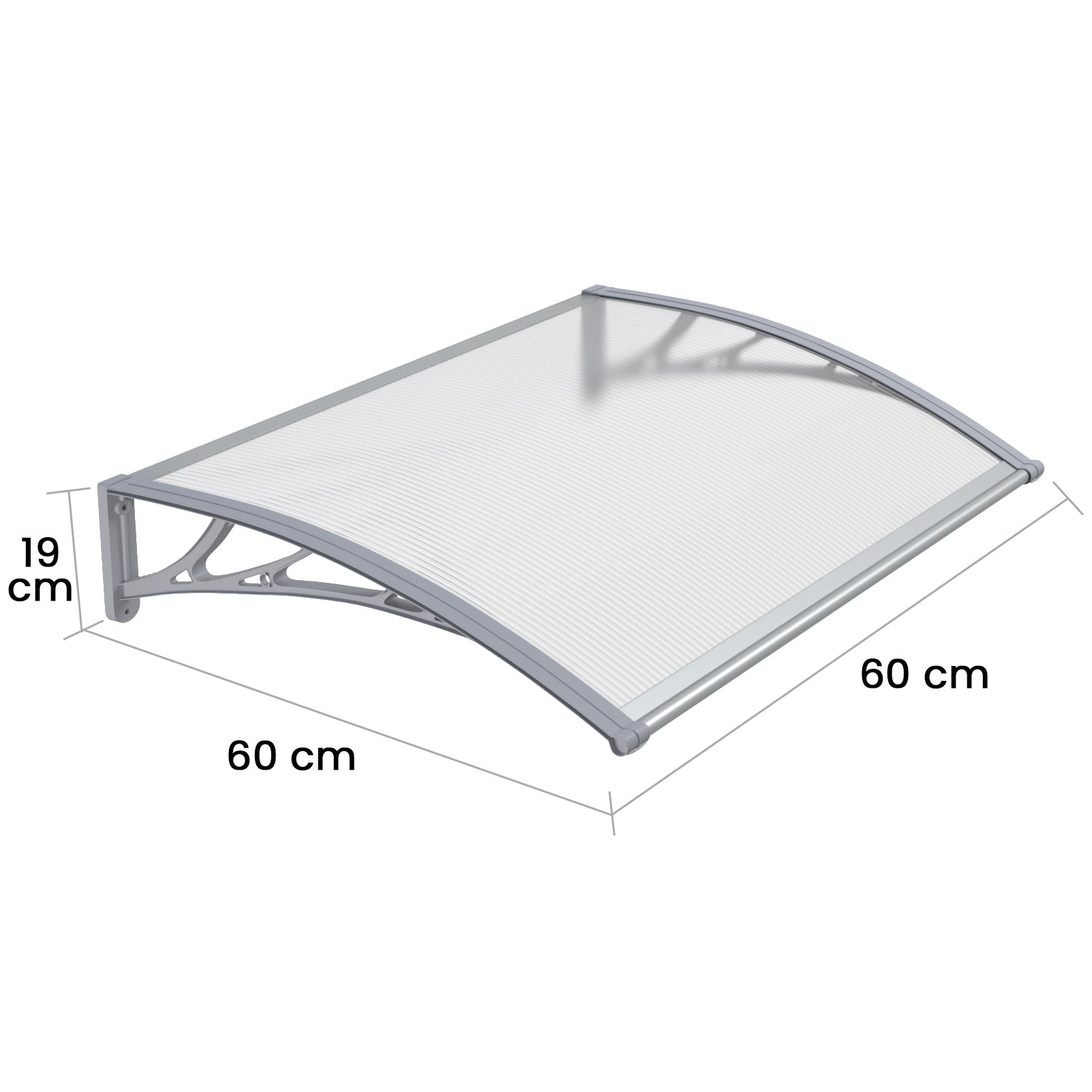 Copertină PREMIUM 60x60 cm, placă 6 mm dintr-o bucată – Gri/Transparent - MAPROFI