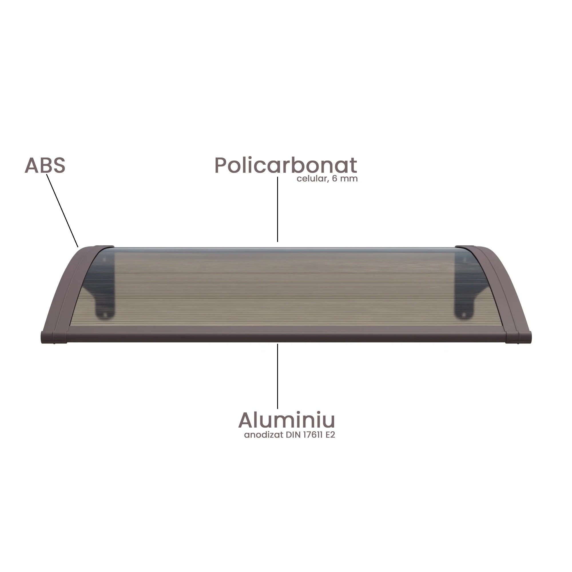 Copertină PREMIUM 80x80 cm, placă 6 mm dintr-o bucată – Maro/Bronz - MAPROFI
