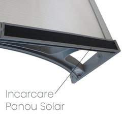 Copertină PREMIUM LUMI 120x100 cm cu senzor și panou solar – Gri/Transparent - MAPROFI