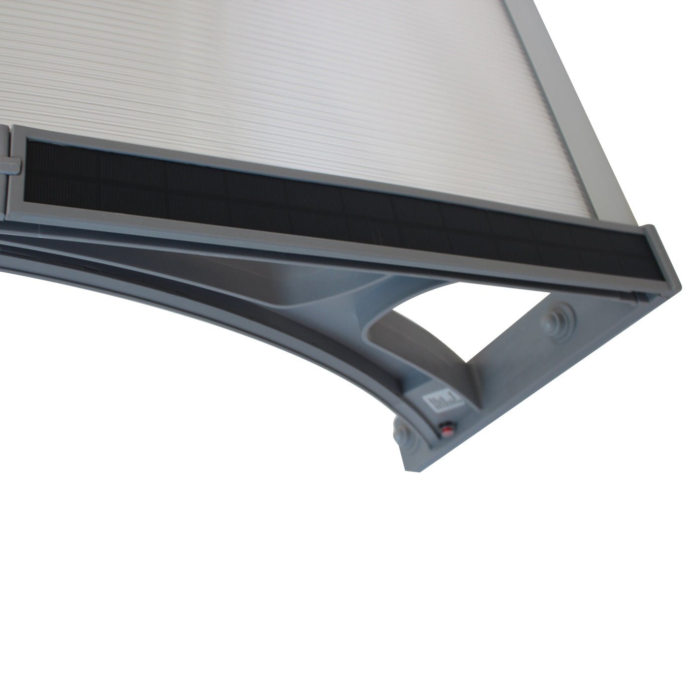Copertină PREMIUM LUMI 300x100 cm cu senzor și panou solar – Gri/Transparent - MAPROFI