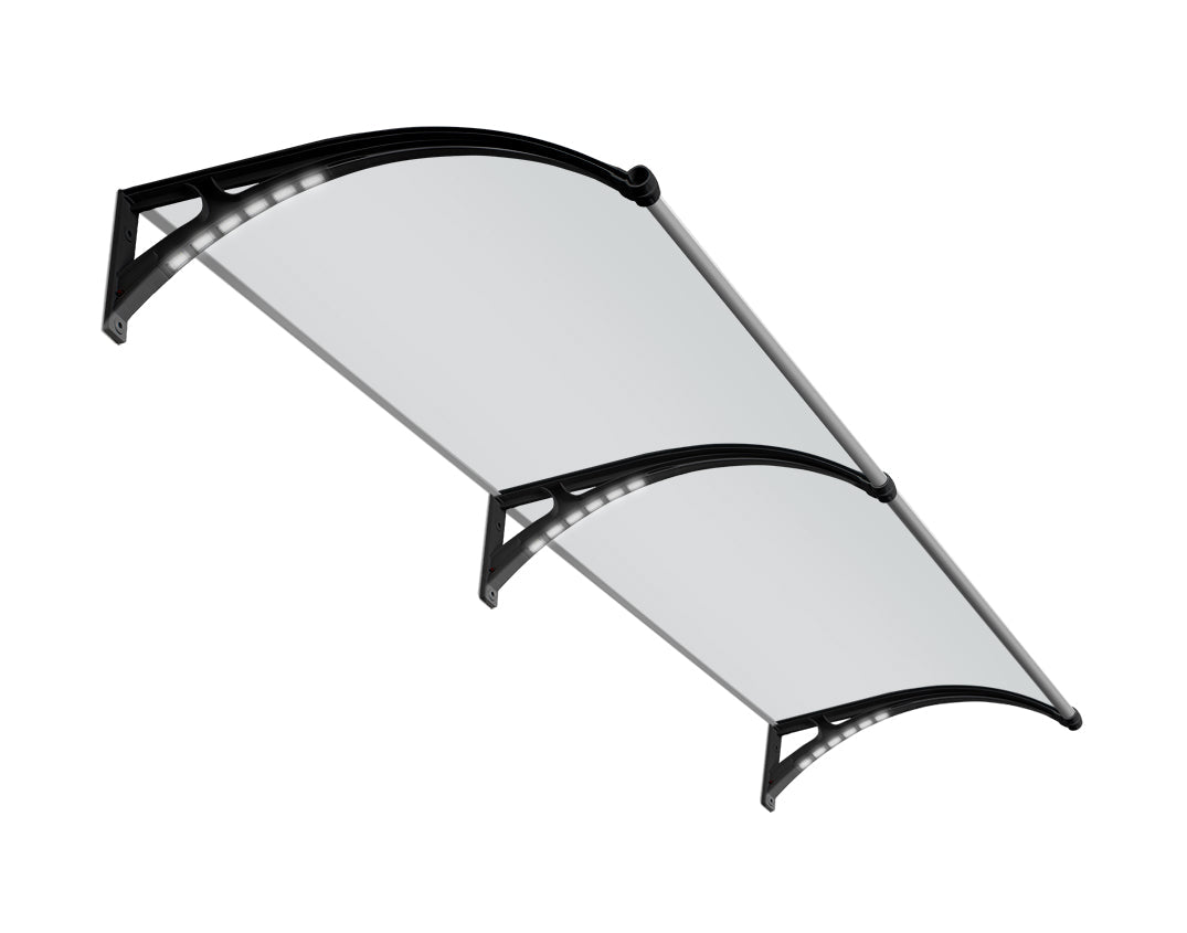 Copertină PREMIUM LUMI 300x100 cm cu senzor și panou solar – Gri/Transparent - MAPROFI