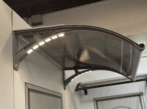 Copertină PREMIUM LUMI 300x100 cm cu senzor și panou solar – Gri/Transparent - MAPROFI