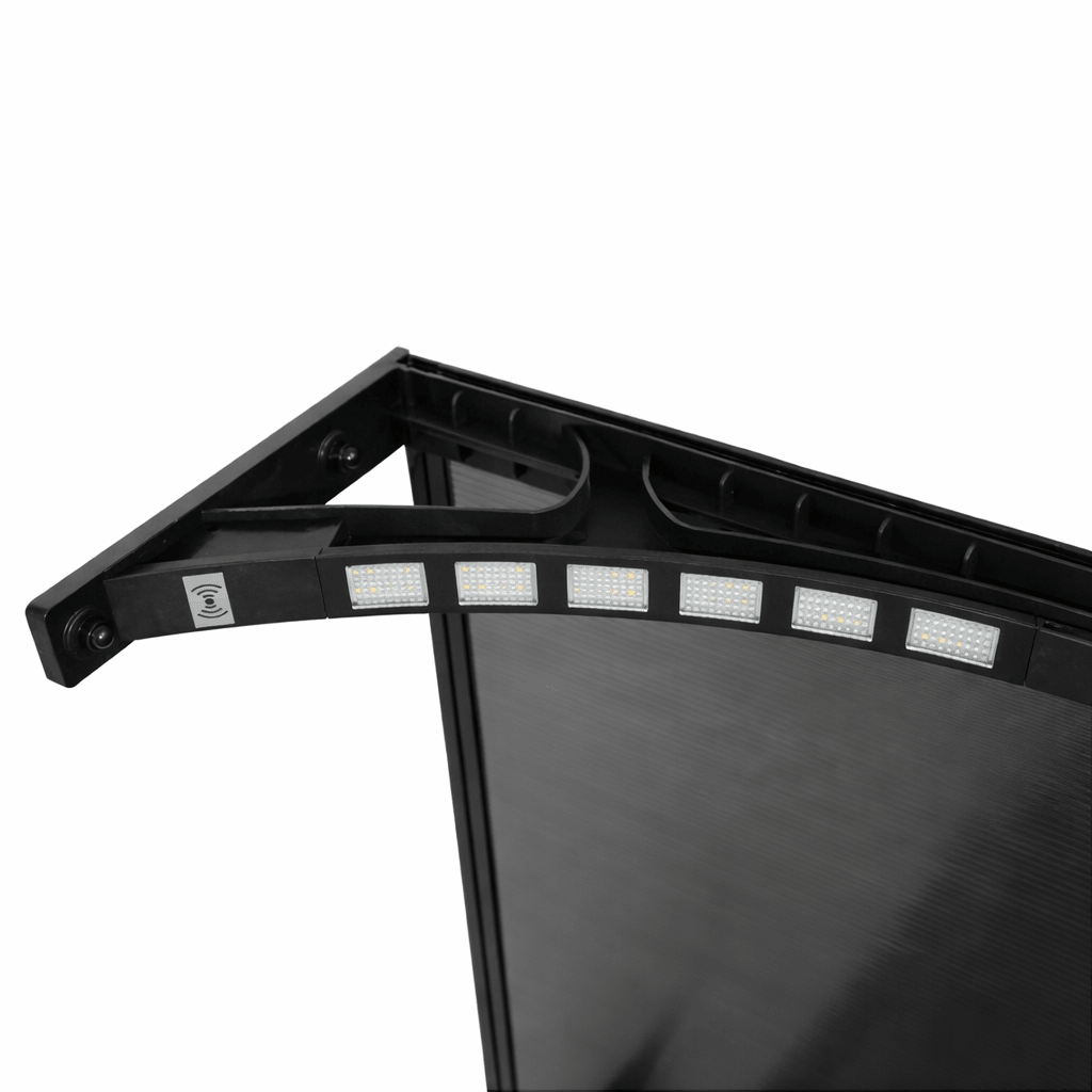 Copertină PREMIUM LUMI 300x100 cm cu senzor și panou solar – Negru/Antracit - MAPROFI