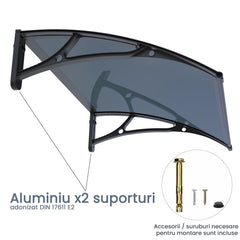 Copertină PRO 100x100 cm din aluminiu și plexiglas – Negru/Antracit - MAPROFI