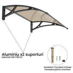 Copertină PRO 100x100 cm din aluminiu și plexiglas – Negru/Bronz - MAPROFI