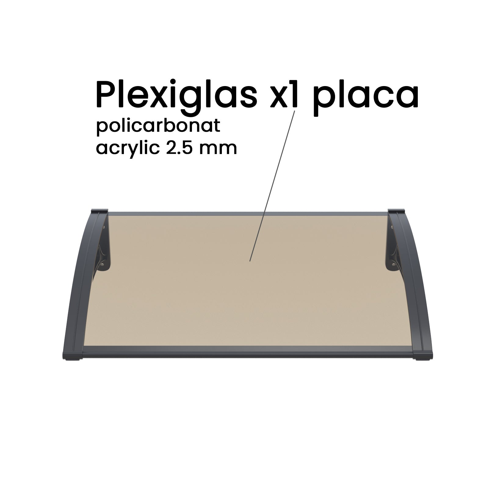 Copertină PRO 100x100 cm din aluminiu și plexiglas – Negru/Bronz - MAPROFI