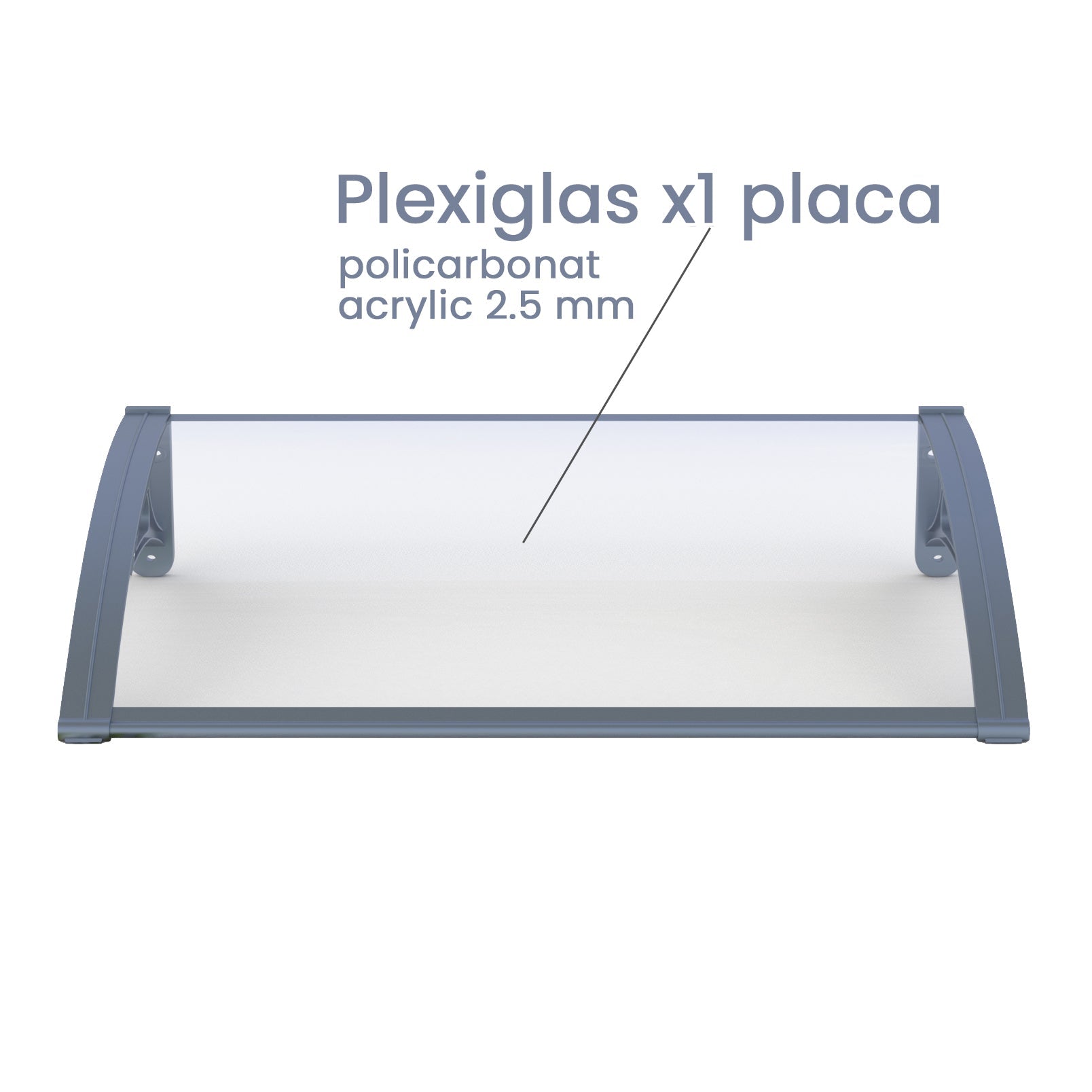 Copertină PRO 150x100 cm din aluminiu și plexiglas – Gri/Transparent - MAPROFI