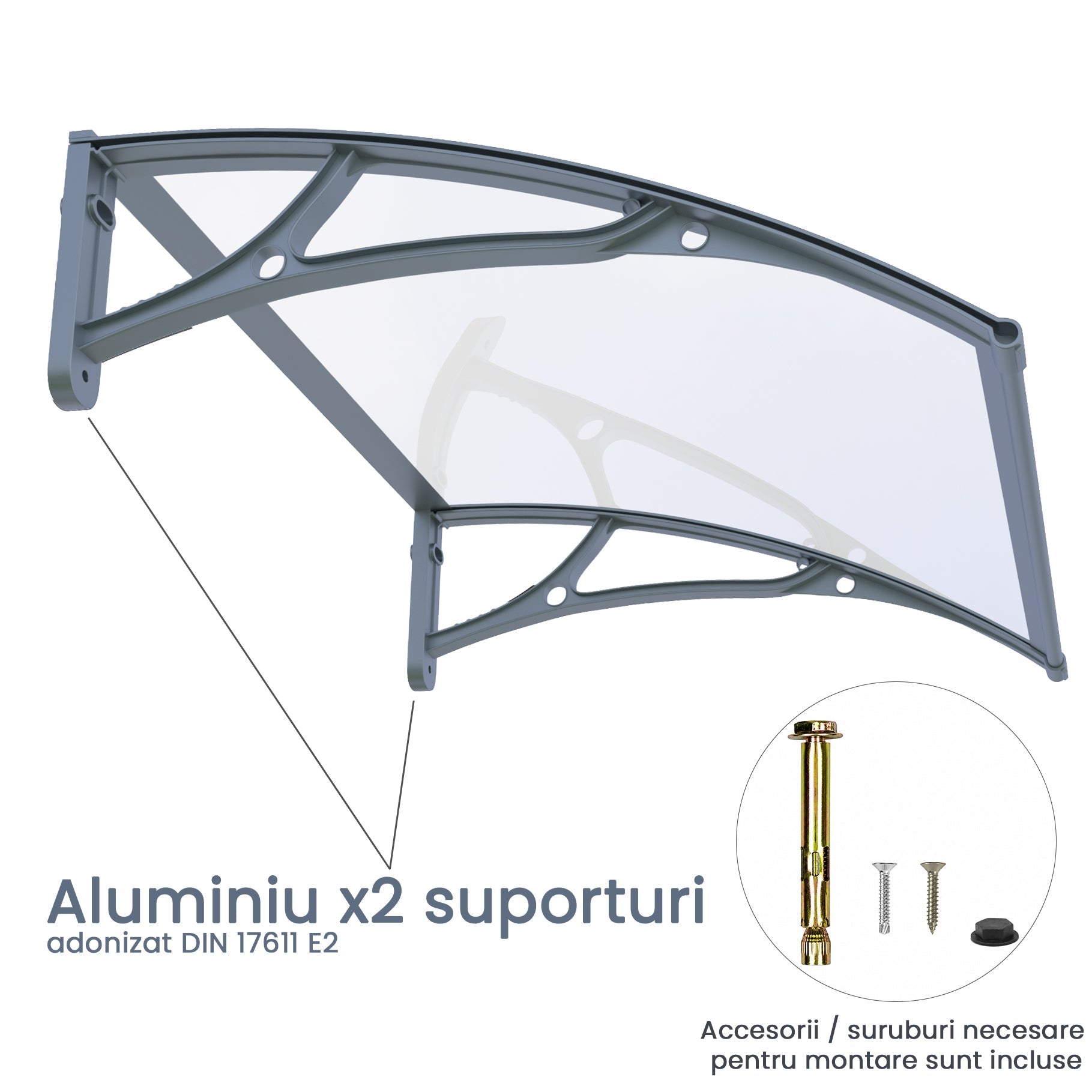 Copertină PRO 150x100 cm din aluminiu și plexiglas – Gri/Transparent - MAPROFI