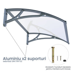 Copertină PRO 150x100 cm din aluminiu și plexiglas – Gri/Transparent - MAPROFI