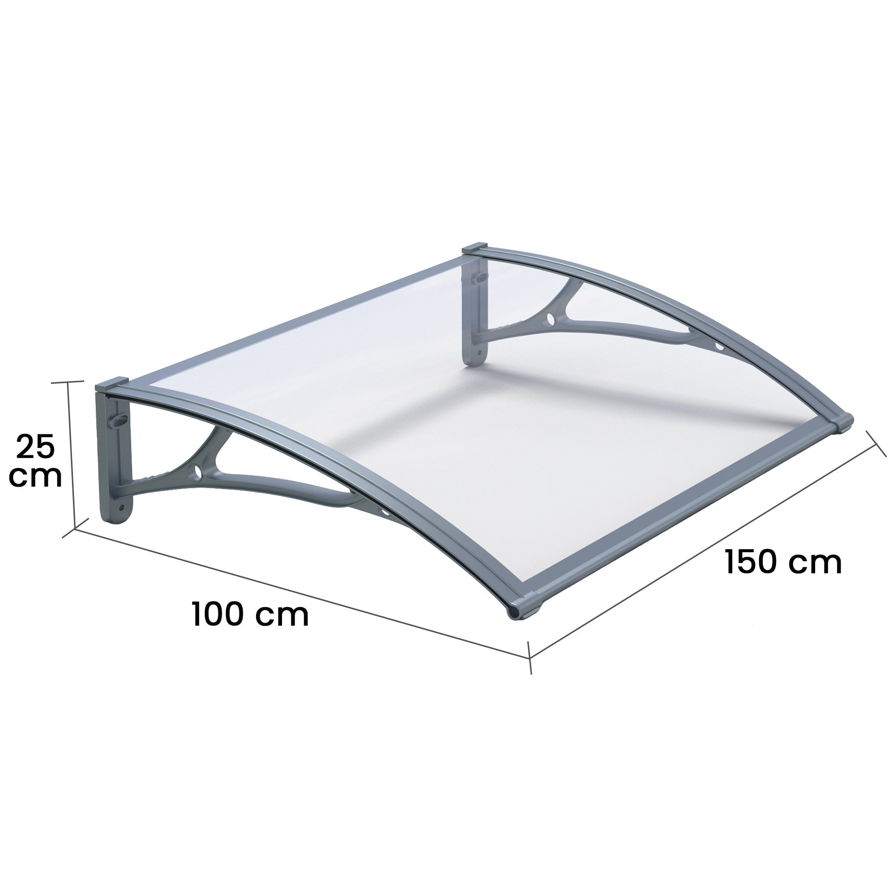 Copertină PRO 150x100 cm din aluminiu și plexiglas – Gri/Transparent - MAPROFI