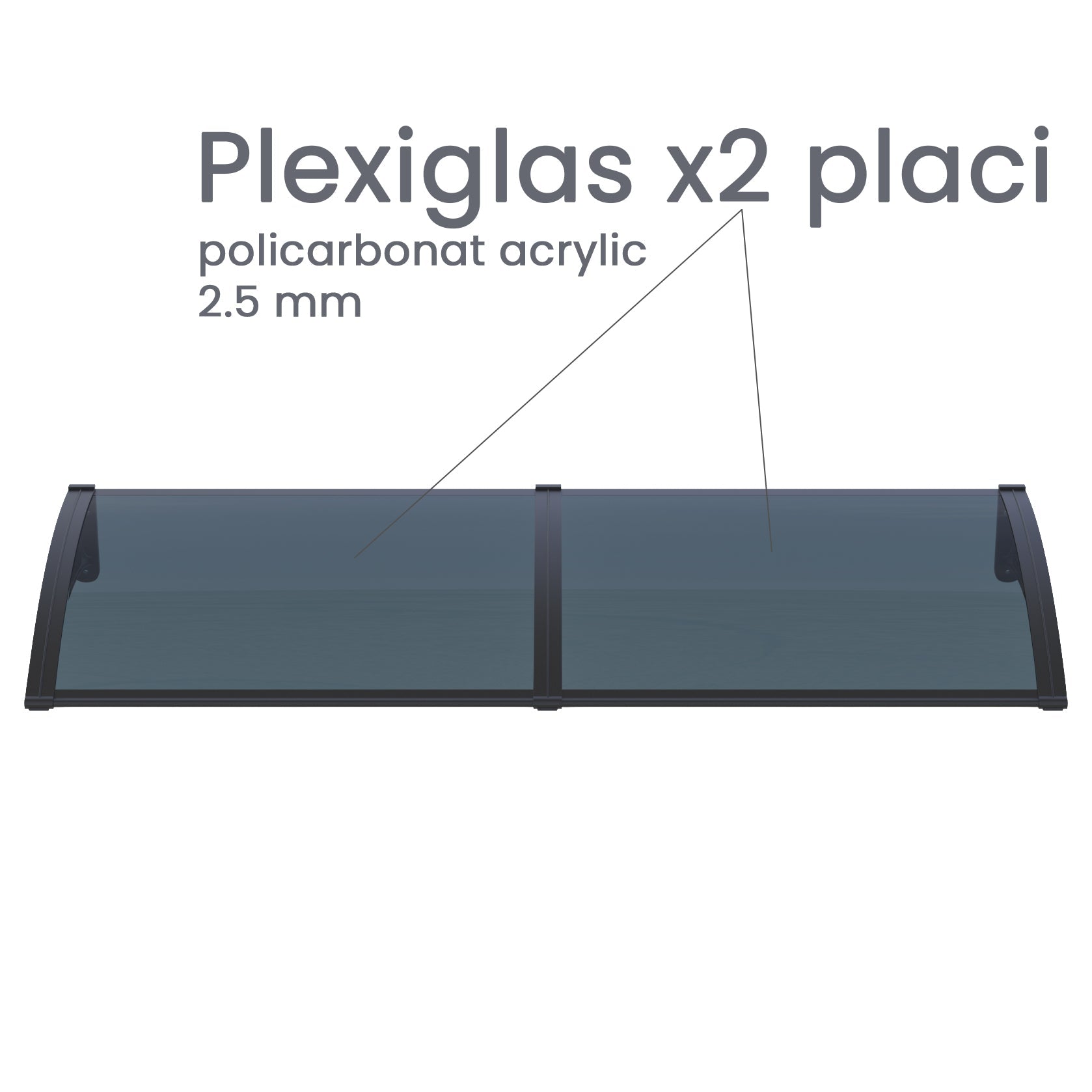 Copertină PRO 150x120 cm din aluminiu și plexiglas – Negru/Antracit - MAPROFI