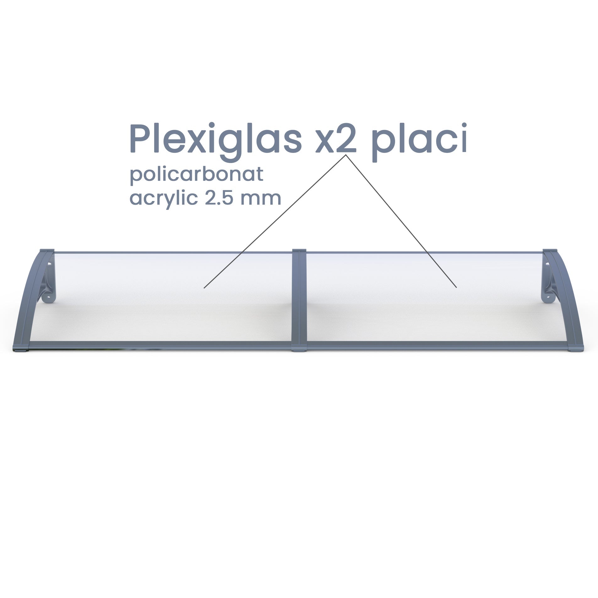 Copertină PRO 150x150 cm din aluminiu și plexiglas – Gri/Transparent - MAPROFI