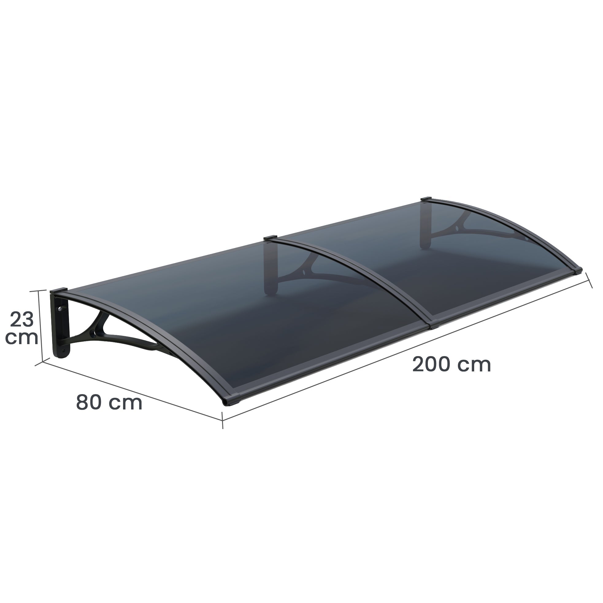 Copertină PRO 200x80 cm din aluminiu și plexiglas – Negru/Antracit - MAPROFI