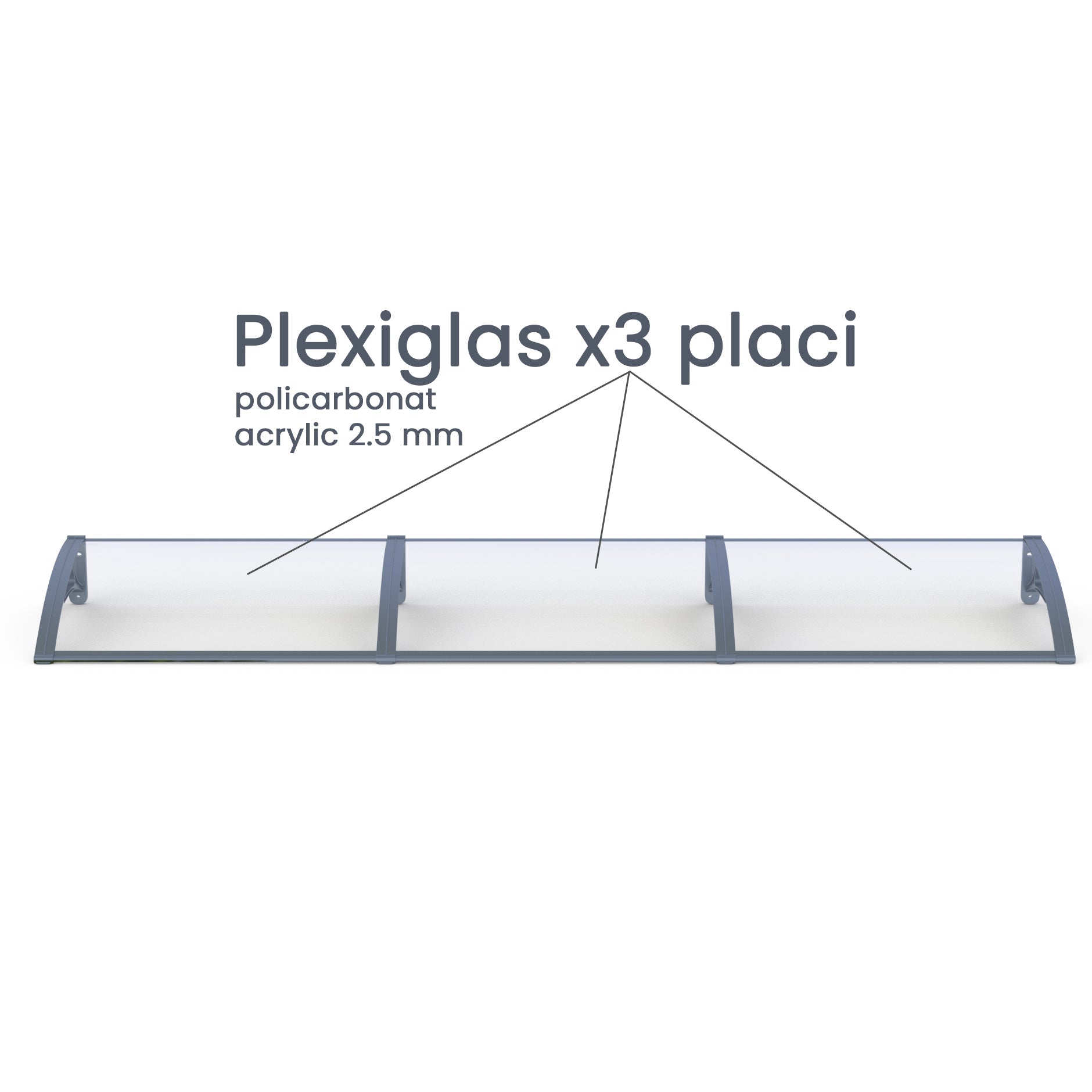Copertină PRO 240x150 cm din aluminiu și plexiglas – Gri/Transparent - MAPROFI