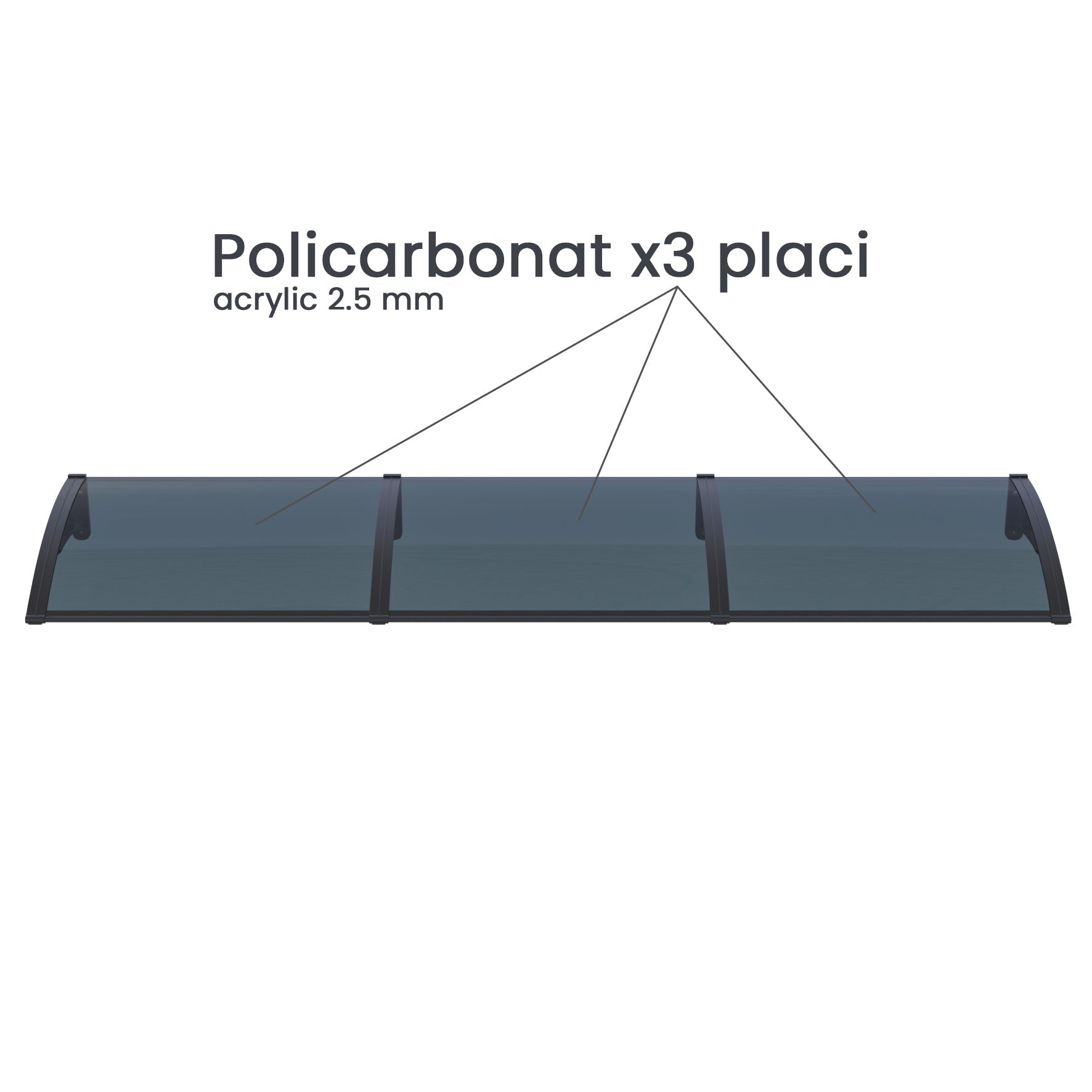 Copertină PRO 360x100 cm din aluminiu și plexiglas – Negru/Antracit - MAPROFI
