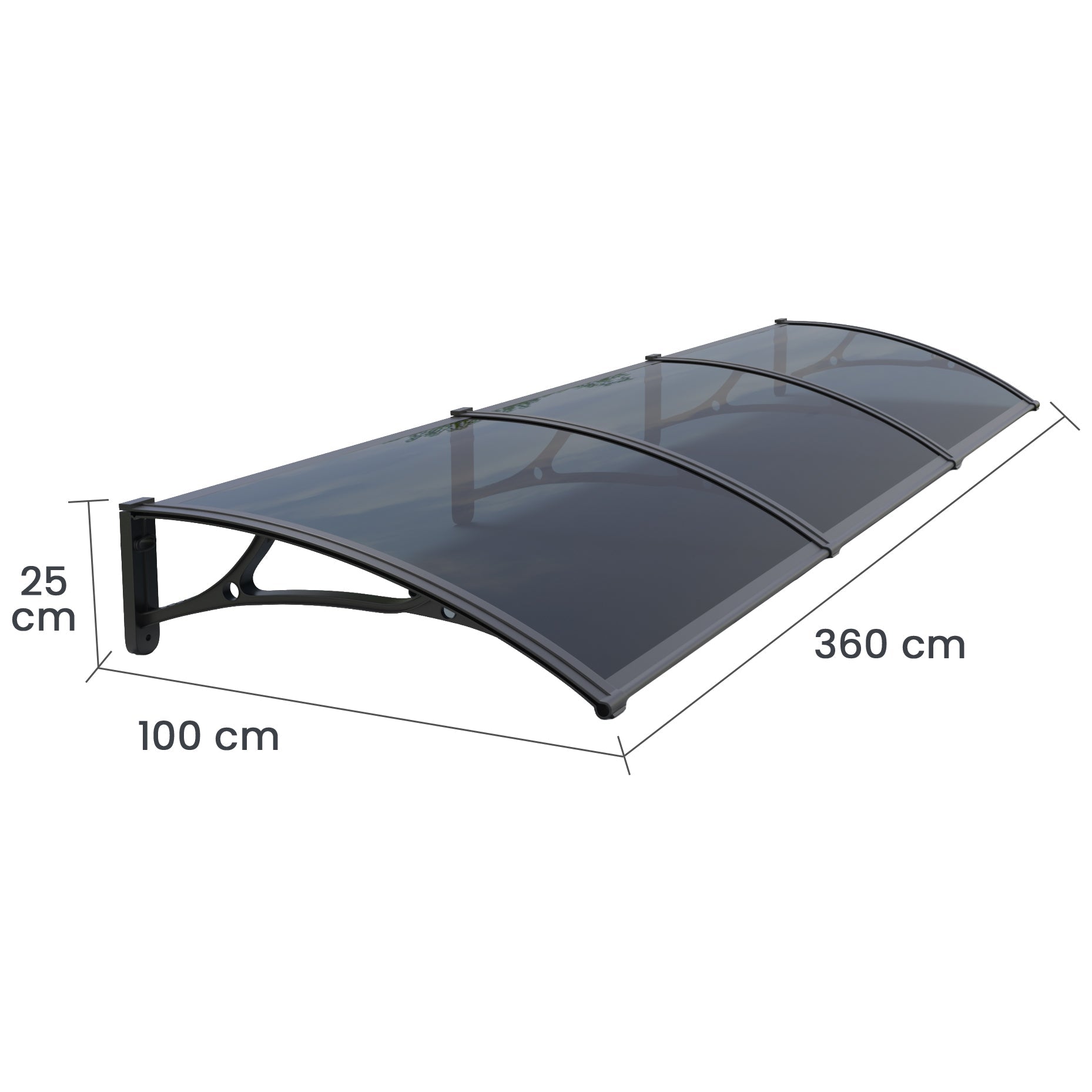 Copertină PRO 360x100 cm din aluminiu și plexiglas – Negru/Antracit - MAPROFI
