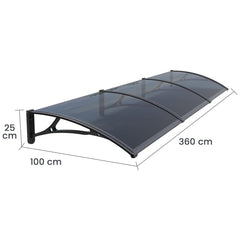 Copertină PRO 360x100 cm din aluminiu și plexiglas – Negru/Antracit - MAPROFI