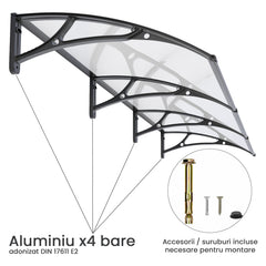Copertină PRO 360x100 cm din aluminiu și plexiglas – Negru/Transparent - MAPROFI