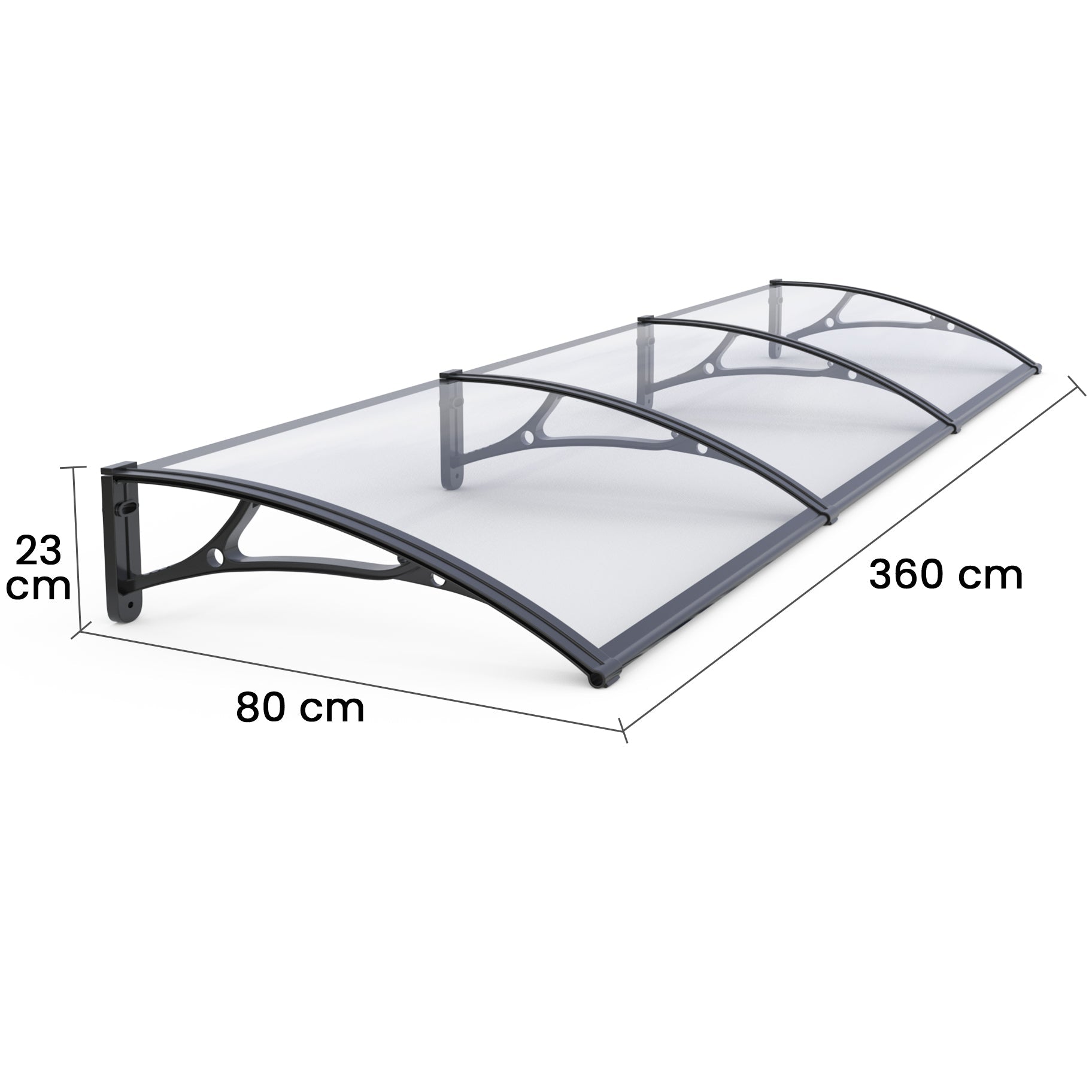 Copertină PRO 360x80 cm din aluminiu și plexiglas – Negru/Transparent - MAPROFI