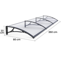Copertină PRO 360x80 cm din aluminiu și plexiglas – Negru/Transparent - MAPROFI