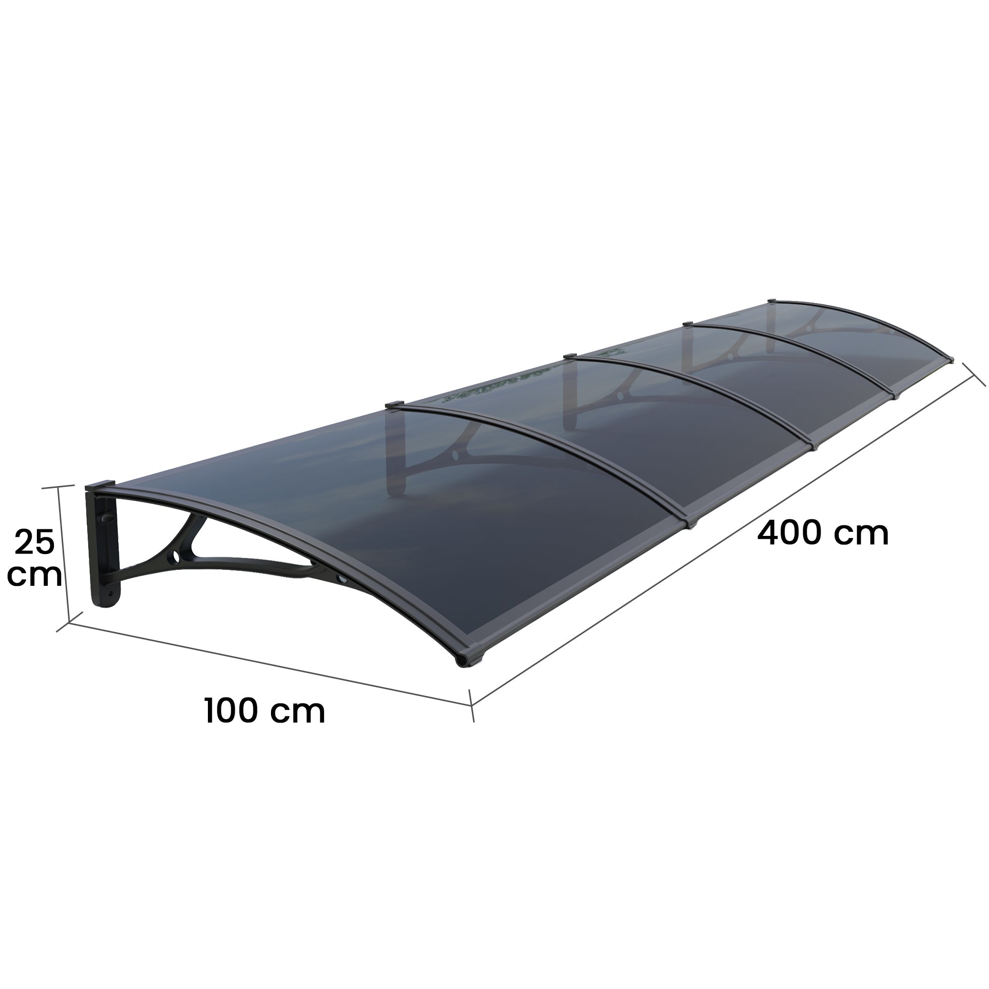 Copertină PRO 400x100 cm din aluminiu și plexiglas – Negru/Antracit - MAPROFI