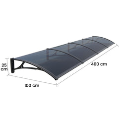 Copertină PRO 400x100 cm din aluminiu și plexiglas – Negru/Antracit - MAPROFI