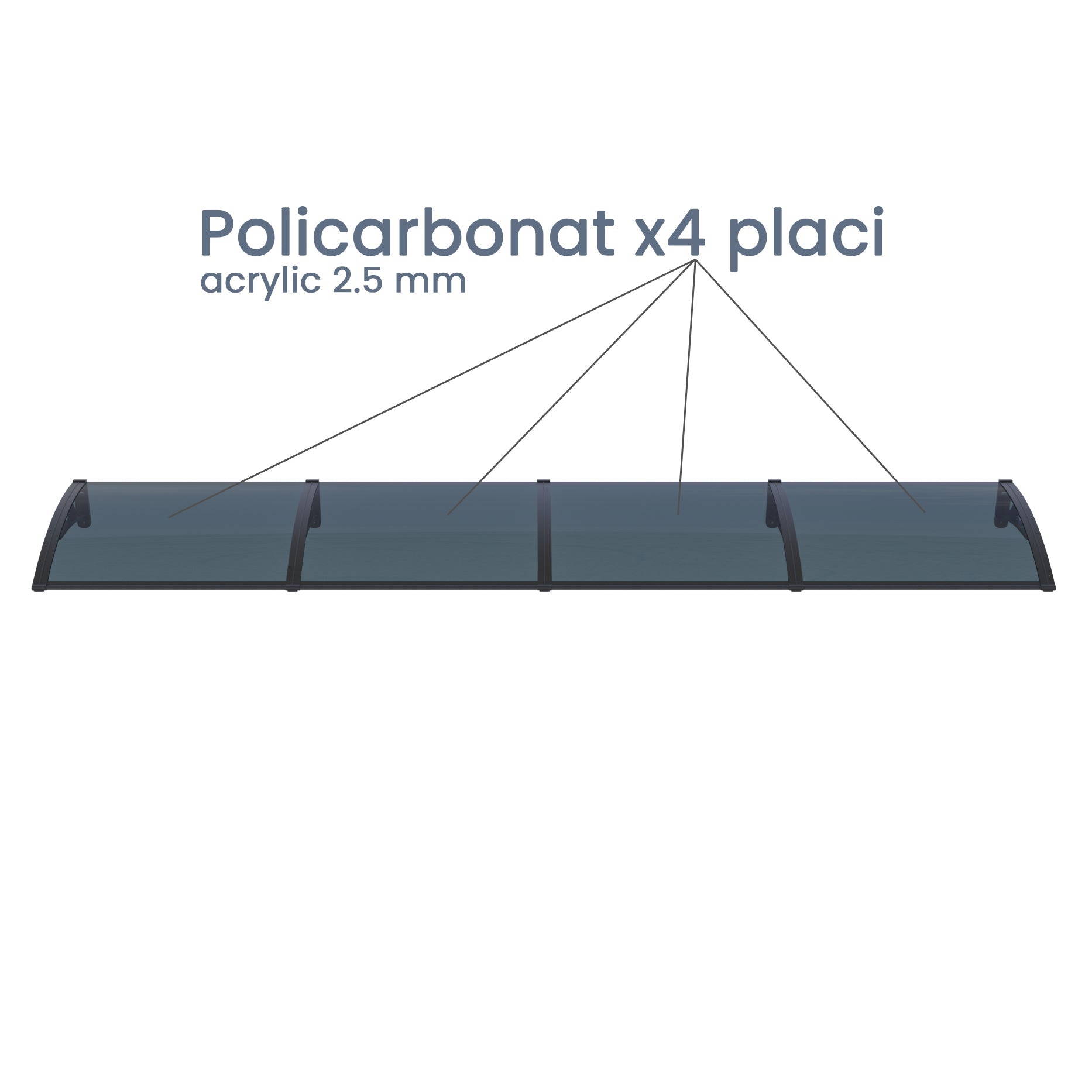Copertină PRO 400x100 cm din aluminiu și plexiglas – Negru/Antracit - MAPROFI