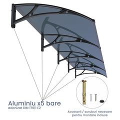 Copertină PRO 400x100 cm din aluminiu și plexiglas – Negru/Antracit - MAPROFI